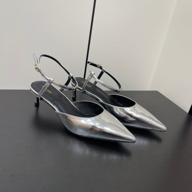 MORRAINE SLINGBACK PUMPS IN SILVER CALFSKIN
