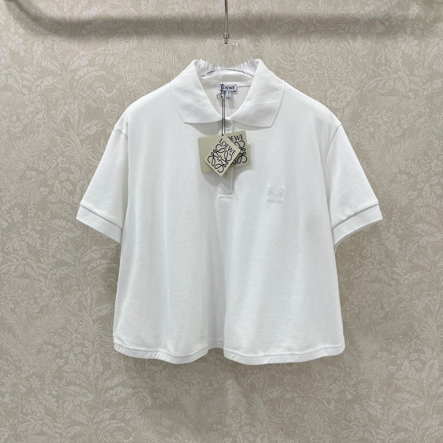 LOEWE OVERSIZED CROPPED POLO SHIRT WITH EMBROIDERED LOGO IN WHITE