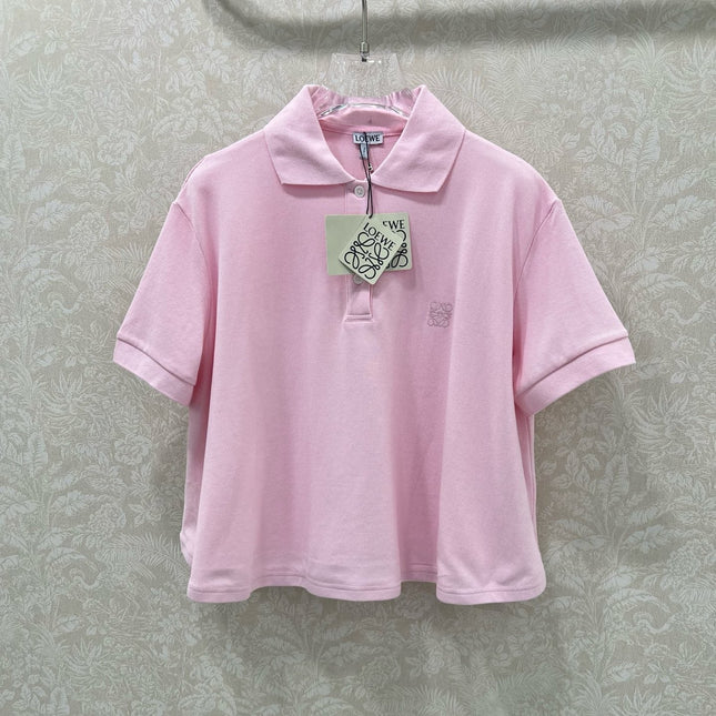 LOEWE OVERSIZED CROPPED POLO SHIRT WITH EMBROIDERED LOGO IN PINK