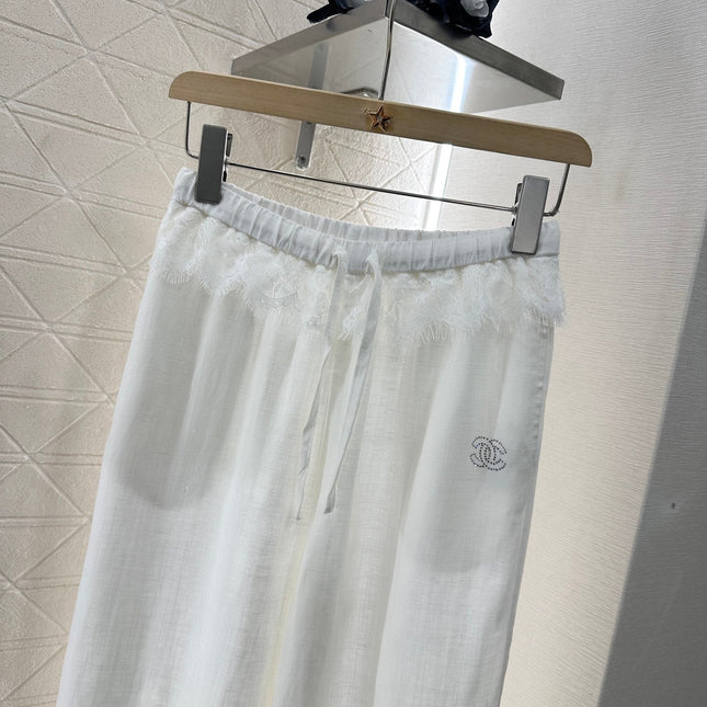 CHANEL WHITE WIDE-LEG DRAWSTRING SOFT FABRIC PANTS
