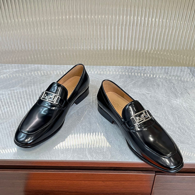 HM SILVER BUCKLE LOAFER BLACK CALFSKIN