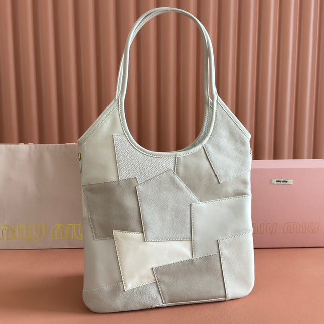 IVY TOTE BAG 40 IN CHALK WHITE PATCHWORK CALFSKIN