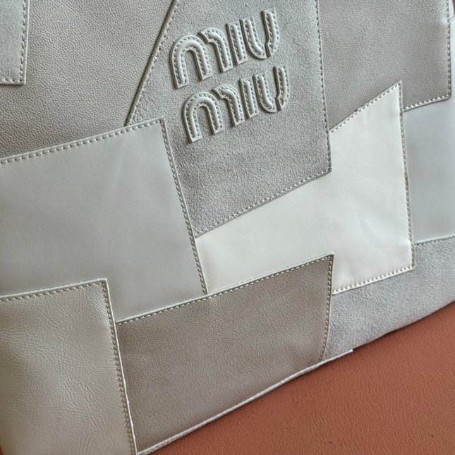IVY TOTE BAG 40 IN CHALK WHITE PATCHWORK CALFSKIN