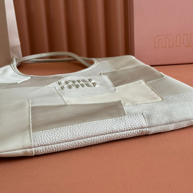 IVY TOTE BAG 40 IN CHALK WHITE PATCHWORK CALFSKIN
