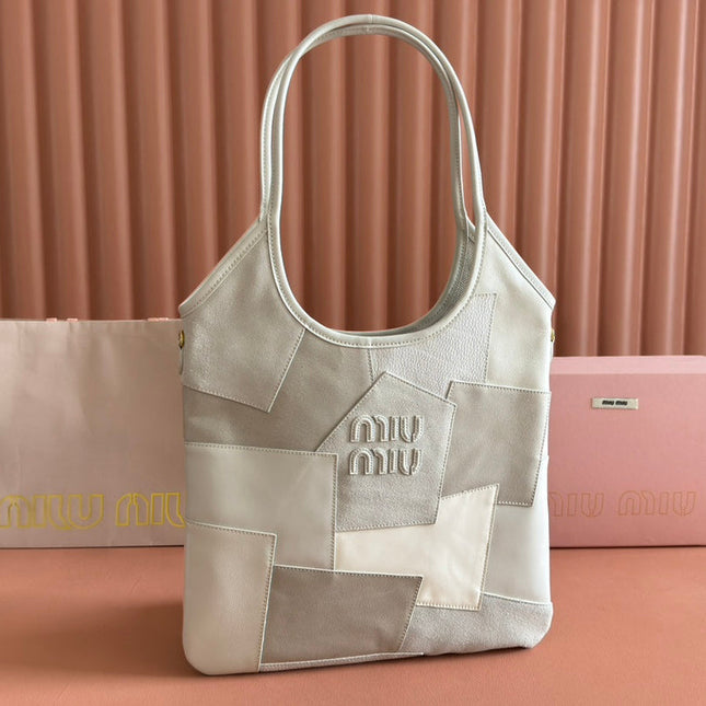 IVY TOTE BAG 40 IN CHALK WHITE PATCHWORK CALFSKIN