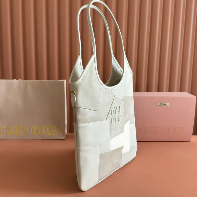 IVY TOTE BAG 40 IN CHALK WHITE PATCHWORK CALFSKIN