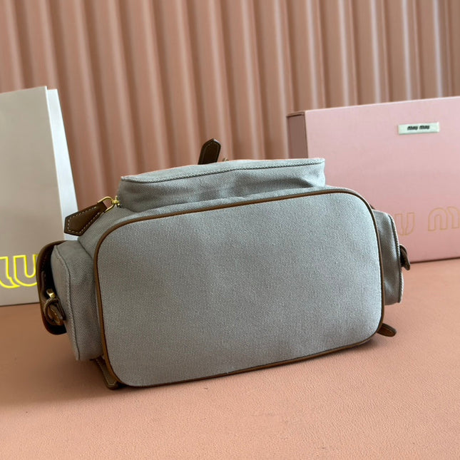 MEDIUM BACKPACK 29.5 IN GREY CANVAS BROWN CALFSKIN