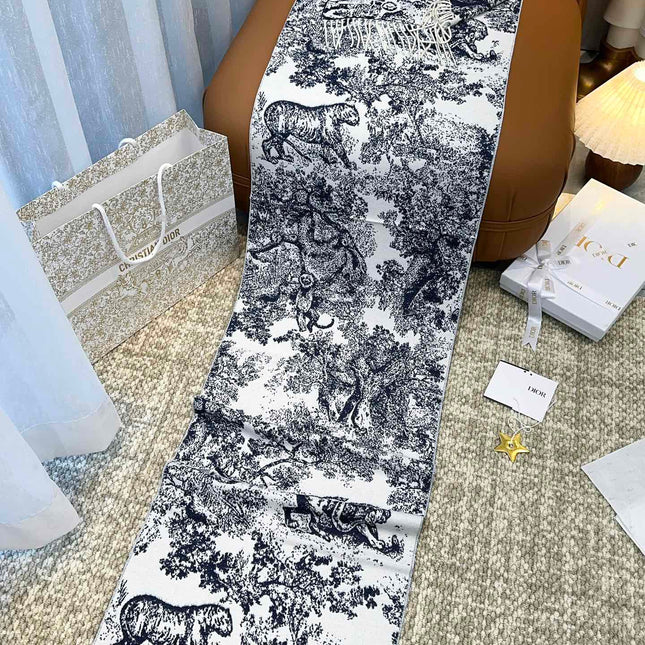 SCARF 220 CM IN NAVY BLUE MIX WHITE MONOGRAM CASHMERE AND WOOL 413656
