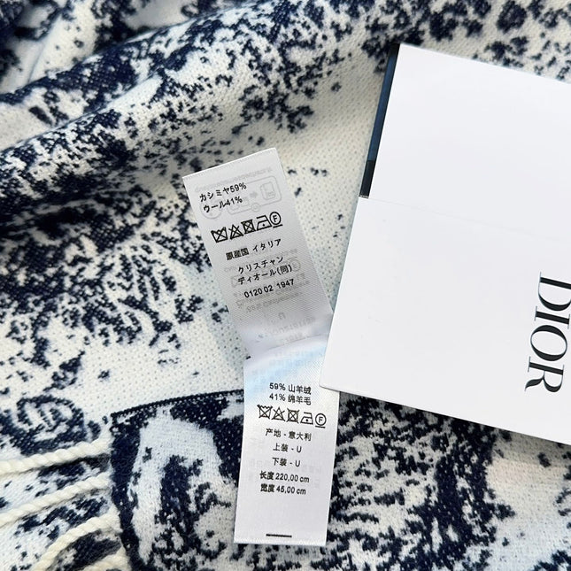 SCARF 220 CM IN NAVY BLUE MIX WHITE MONOGRAM CASHMERE AND WOOL 413656