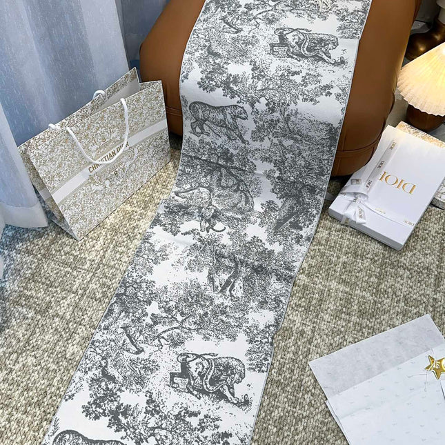 SCARF 220 CM IN WHITE MIX LIGHT GRAY MONOGRAM CASHMERE AND WOOL 413657
