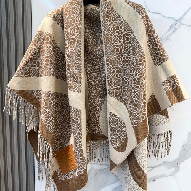 ANAGRAM WOOL JACQUARD BLANKET SHAWL 140 CM CAMEL BEIGE 413661