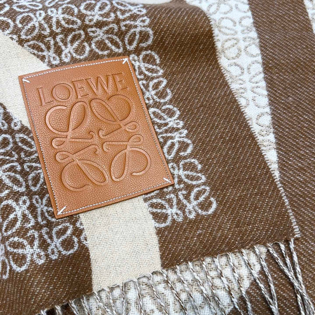 ANAGRAM WOOL JACQUARD BLANKET SHAWL 140 CM CAMEL BEIGE 413661