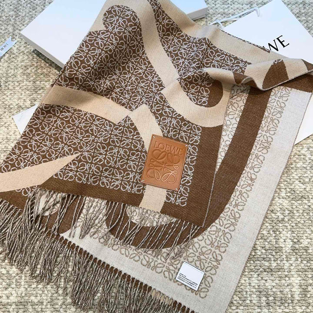 ANAGRAM WOOL JACQUARD BLANKET SHAWL 140 CM CAMEL BEIGE 413661