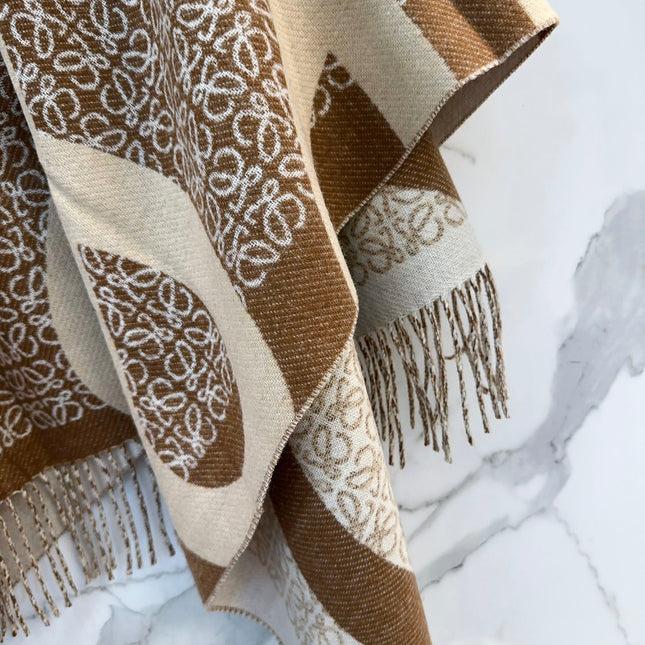 ANAGRAM WOOL JACQUARD BLANKET SHAWL 140 CM CAMEL BEIGE 413661