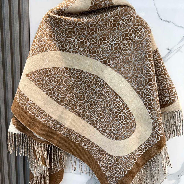 ANAGRAM WOOL JACQUARD BLANKET SHAWL 140 CM CAMEL BEIGE 413661