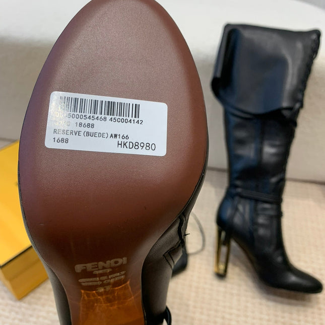 OVER THE KNEE LACE-UP HIGH BOOTS IN BLACK CALFSKIN