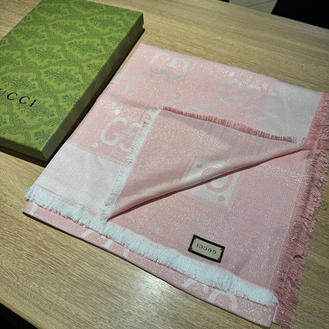 JACQUARD SILK WOOL SHAWL 140 CM LIGHT PINK 401260
