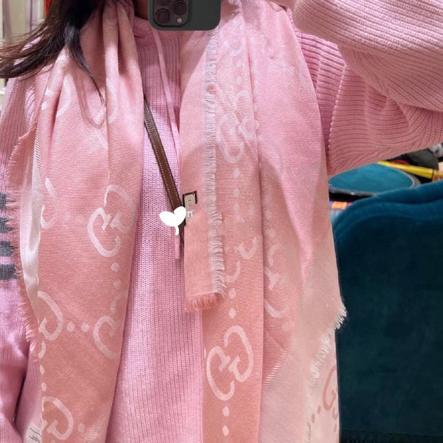 JACQUARD SILK WOOL SHAWL 140 CM LIGHT PINK 401260