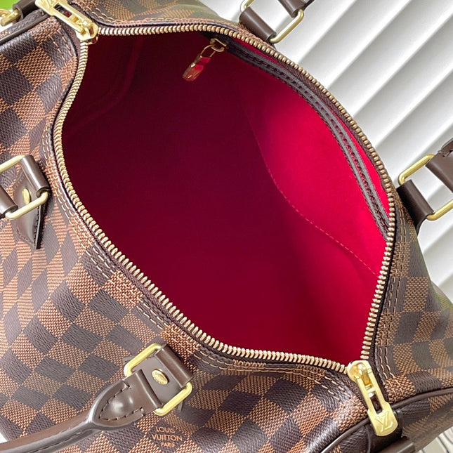 SPEEDY BANDOLIÈRE 30 IN DARK BROWN DAMIER EBENE CANVAS GOLD LOCK