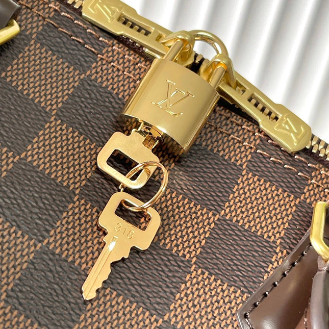 SPEEDY BANDOLIÈRE 30 IN DARK BROWN DAMIER EBENE CANVAS GOLD LOCK