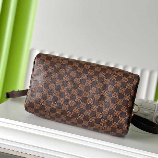 SPEEDY BANDOLIÈRE 30 IN DARK BROWN DAMIER EBENE CANVAS GOLD LOCK
