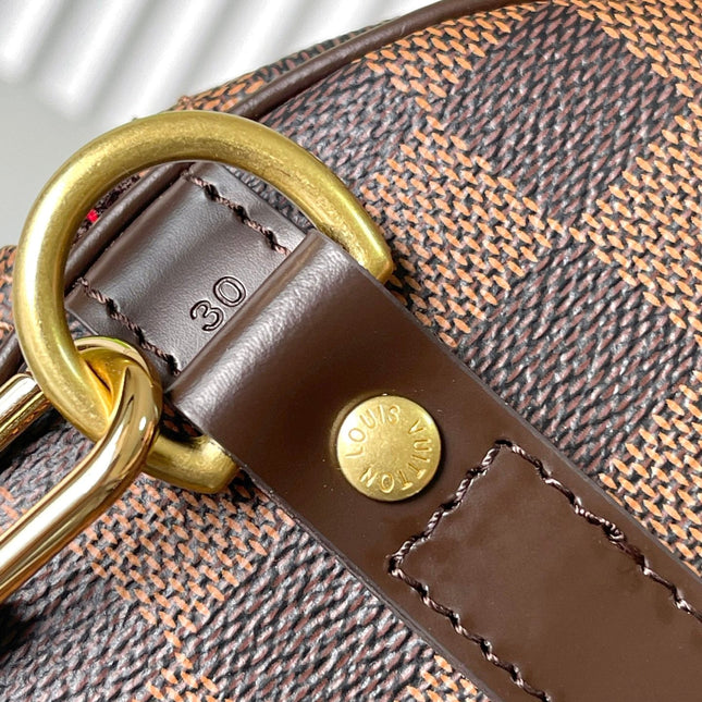 SPEEDY BANDOLIÈRE 30 IN DARK BROWN DAMIER EBENE CANVAS GOLD LOCK