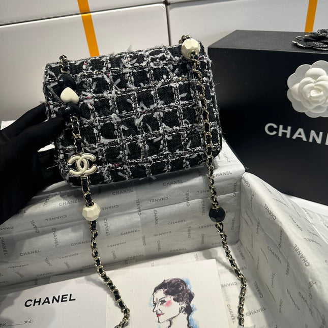 23P Flap Bag Black White Tweed Silver Hardware