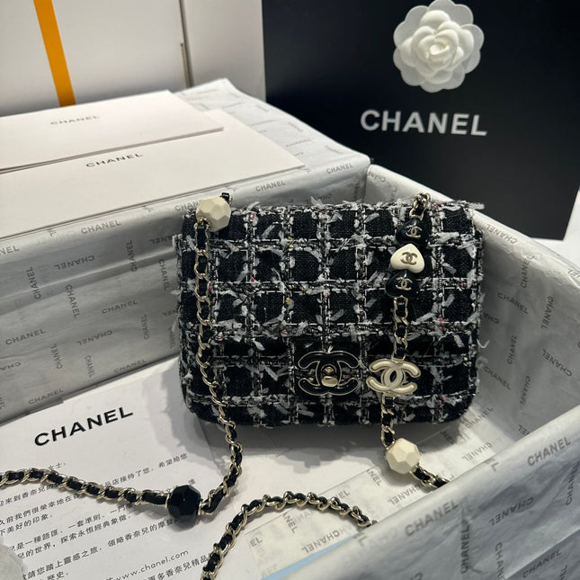 23P Flap Bag Black White Tweed Silver Hardware