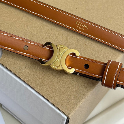 MINI TRIOMPHE BELT 13 MM BRONZE BROWN LEATHER GOLD HARDWARE