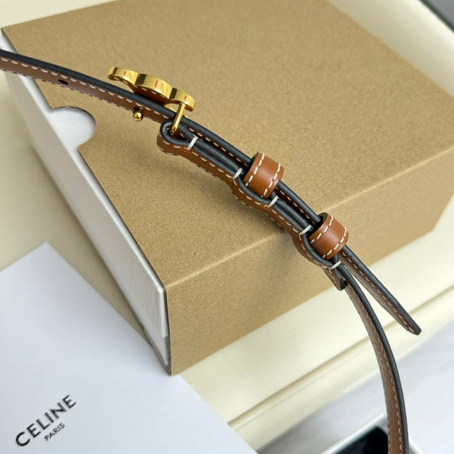 MINI TRIOMPHE BELT 13 MM BRONZE BROWN LEATHER GOLD HARDWARE