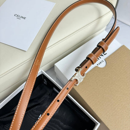 MINI TRIOMPHE BELT 13 MM BRONZE BROWN LEATHER SILVER HARDWARE