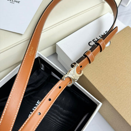 MINI TRIOMPHE BELT 13 MM BRONZE BROWN LEATHER SILVER HARDWARE