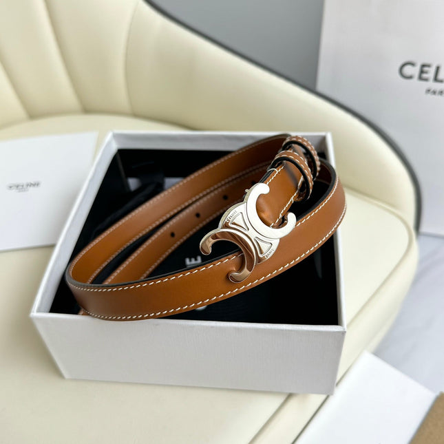 MINI TRIOMPHE BELT 13 MM BRONZE BROWN LEATHER SILVER HARDWARE
