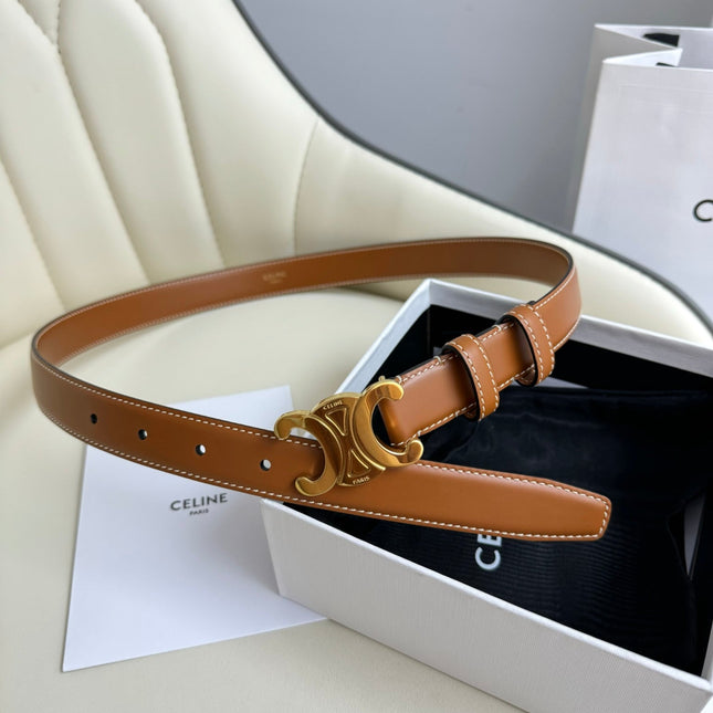 MEDIUM TRIOMPHE BELT 25MM BRONZE BROWN LEATHER GOLD HARDWARE