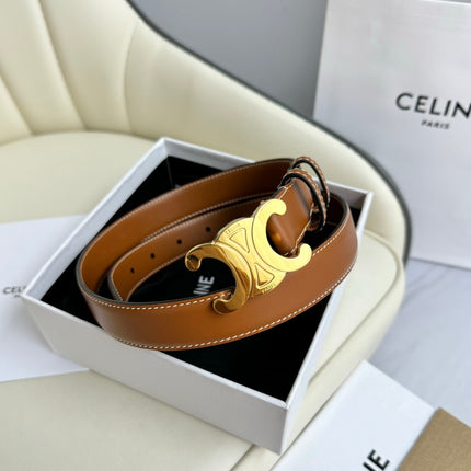 MEDIUM TRIOMPHE BELT 25MM BRONZE BROWN LEATHER GOLD HARDWARE