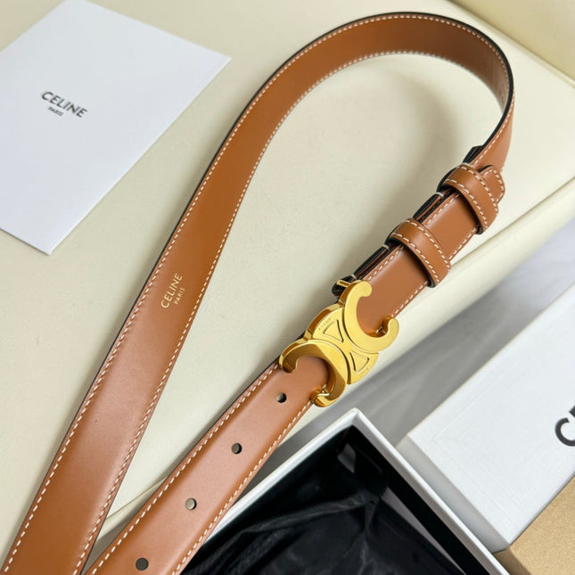 MEDIUM TRIOMPHE BELT 25MM BRONZE BROWN LEATHER GOLD HARDWARE