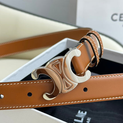 MEDIUM TRIOMPHE BELT 25MM BRONZE BROWN LEATHER SILVER HARDWARE