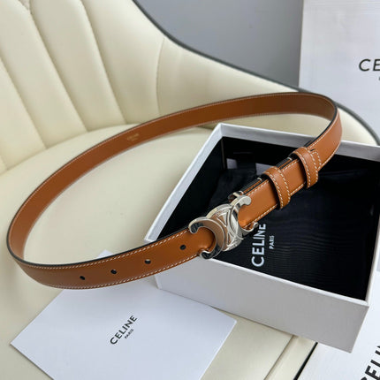 MEDIUM TRIOMPHE BELT 25MM BRONZE BROWN LEATHER SILVER HARDWARE