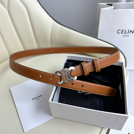 MEDIUM TRIOMPHE BELT 25MM BRONZE BROWN LEATHER SILVER HARDWARE