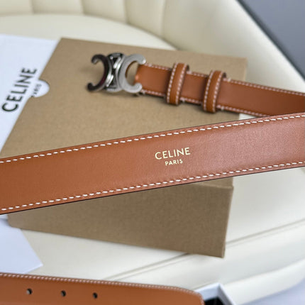 MEDIUM TRIOMPHE BELT 25MM BRONZE BROWN LEATHER SILVER HARDWARE