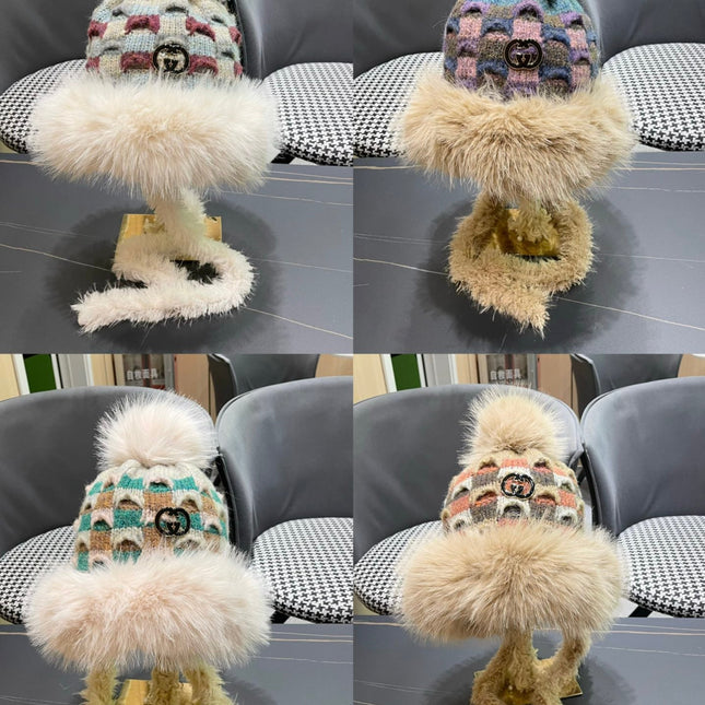 BEANIE HAT IN COLORFUL WOOL AND RABBIT FUR 392114
