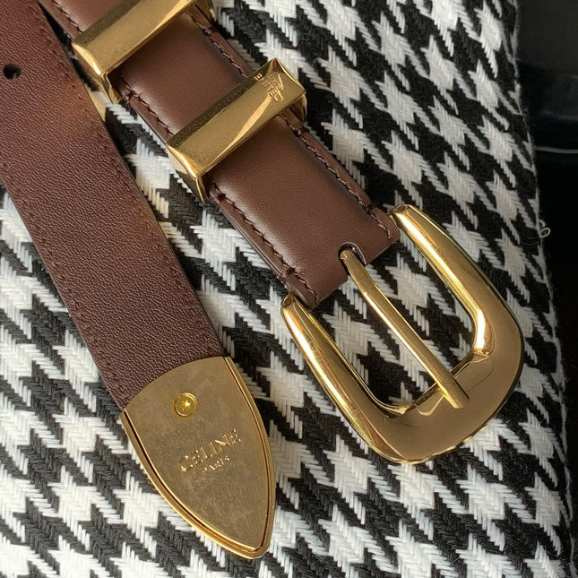 BELT 25MM MEDIUM WESTERN IN DARK BROWN CALFSKIN GOLD BUCKLE