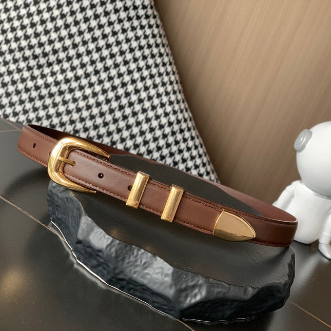 BELT 25MM MEDIUM WESTERN IN DARK BROWN CALFSKIN GOLD BUCKLE
