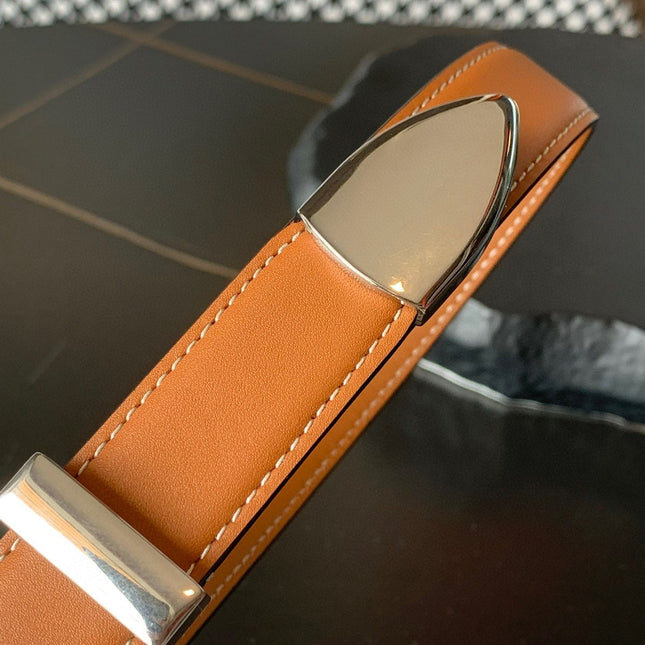 BELT 25MM MEDIUM WESTERN IN BROWN CALFSKIN SILVER BUCKLE