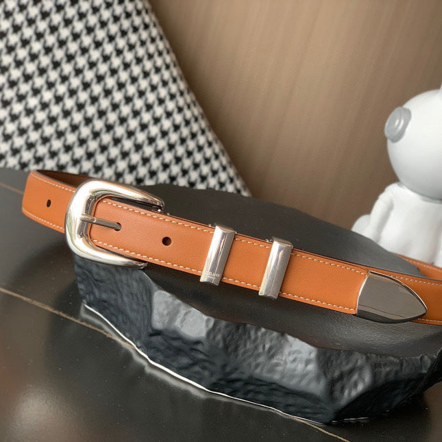 BELT 25MM MEDIUM WESTERN IN BROWN CALFSKIN SILVER BUCKLE