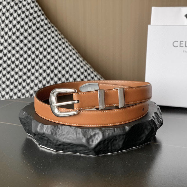 BELT 25MM MEDIUM WESTERN IN BROWN CALFSKIN SILVER BUCKLE