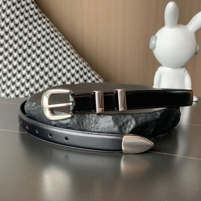 BELT 25MM MEDIUM WESTERN IN BLACK CALFSKIN WITH SILVER BUCKLE