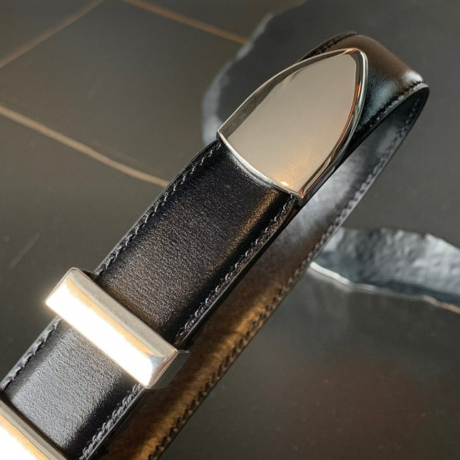 BELT 25MM MEDIUM WESTERN IN BLACK CALFSKIN WITH SILVER BUCKLE