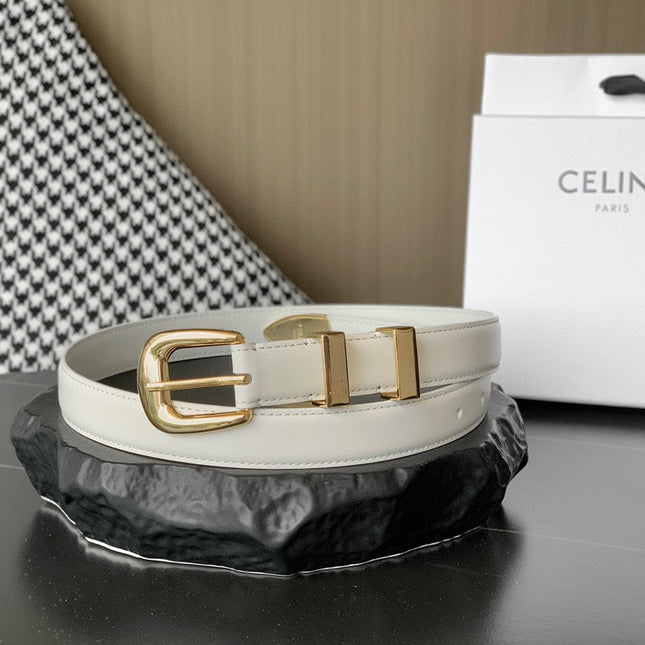 BELT 25MM MEDIUM WESTERN IN IVORY CALFSKIN GOLD BUCKLE