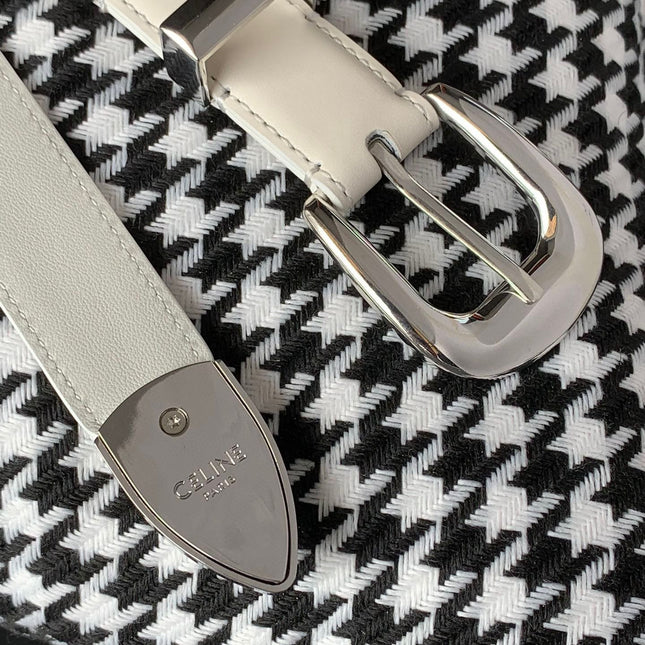 BELT 25MM MEDIUM WESTERN IN IVORY CALFSKIN SILVER GREY BUCKLE